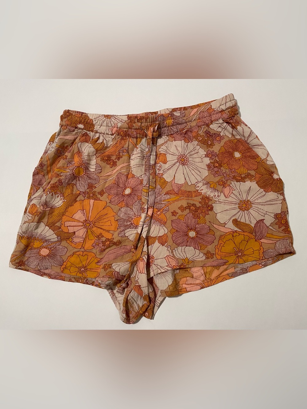Volcom Floral Drawstring Casual Surfer Crinkle Gauze Shorts Retro 70’s Hippie